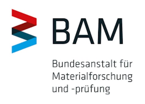 BAM-Logo, Text "Bundesanstalt für Materialforschung und -prüfung", rotes und blaues Symbol.