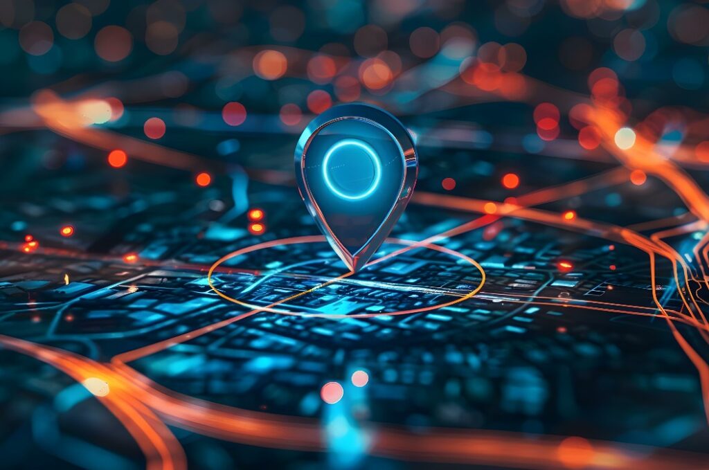 KI-Technologie in GPS für Mediziner und Innovation in der Transportlogistik. Konzept KI-Technologie im Gesundheitswesen, GPS-Tracking für Mediziner, Innovation in der Transportlogistik