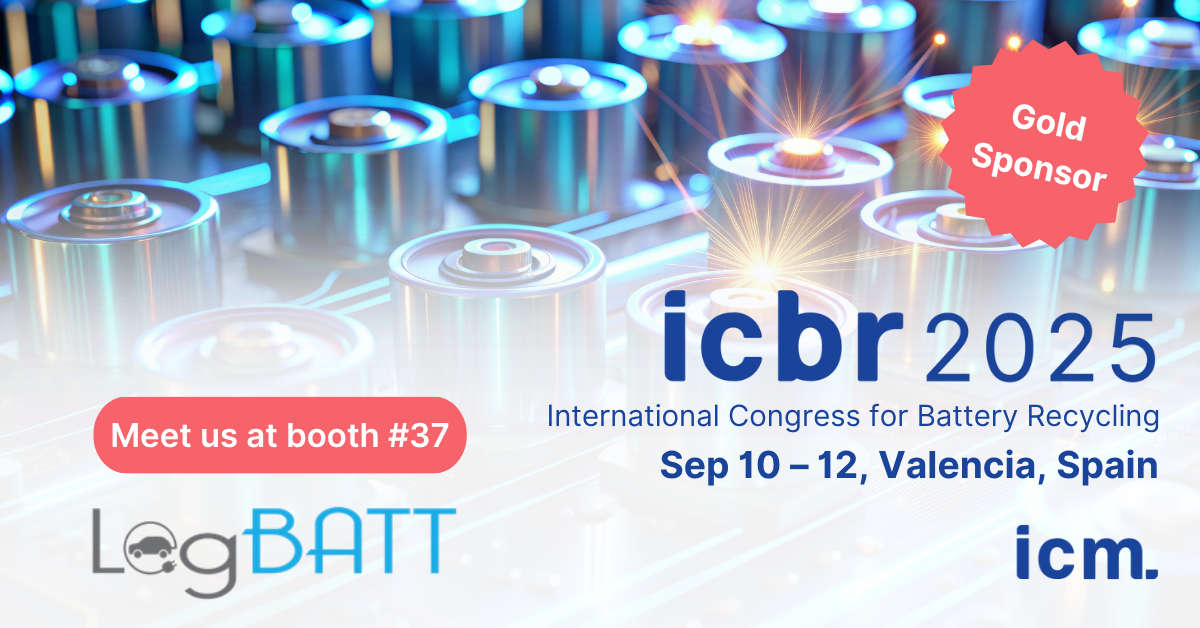 Eine Werbung für den ICBR 2025 mit glänzenden Batterien im Hintergrund.